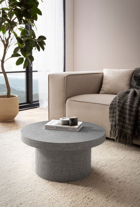 Rootz Modern Coffee Table - Round Accent Table - Concrete Look - Space-Saving - 60cm x 60cm x 30cm