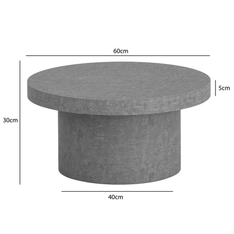 Rootz Modern Coffee Table - Round Accent Table - Concrete Look - Space-Saving - 60cm x 60cm x 30cm
