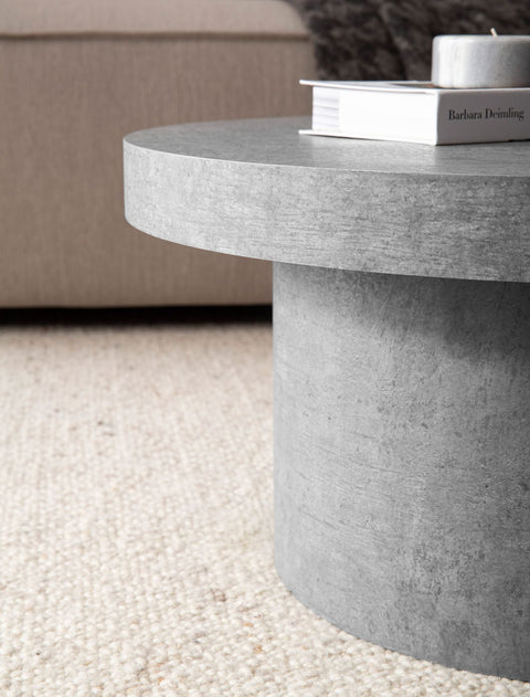 Rootz Modern Coffee Table - Round Accent Table - Concrete Look - Space-Saving - 60cm x 60cm x 30cm