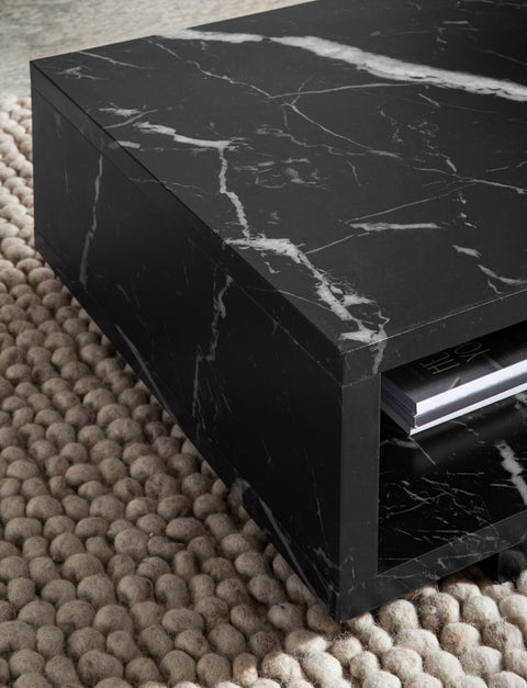 Rootz Modern Coffee Table - Marble Look - Open Storage - Anti-Slip Pads - 100cm x 50cm x 25cm
