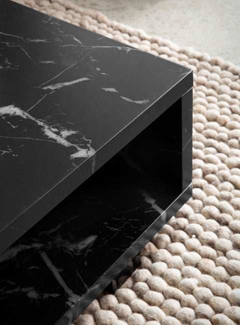 Rootz Modern Coffee Table - Marble Look - Open Storage - Anti-Slip Pads - 100cm x 50cm x 25cm