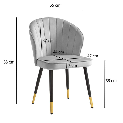 Rootz Modern 2 Piece Set Dining Room Chairs - Kitchen Chairs - Velvet Seats - High Comfort - 55cm x 83cm x 53cm