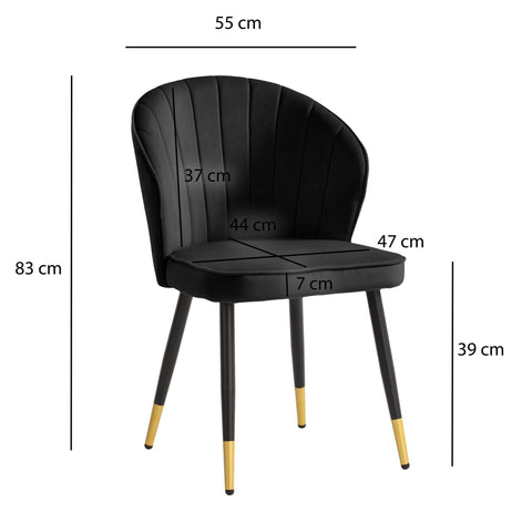 Rootz 2 Set Dining Room Chairs - Scandinavian Modern Seating - Velvet Upholstered - Comfortable Design - 55cm x 83cm x 53cm