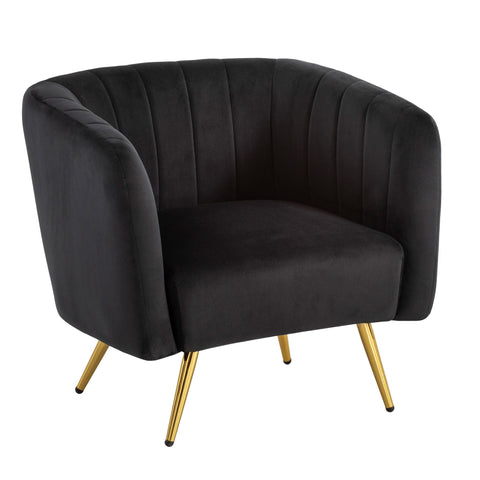 Rootz Cozy Lounge Chair - Modern Armchair - Velvet Seat - Soft Comfort - 85cm x 72cm x 60cm - Black & Gold Design
