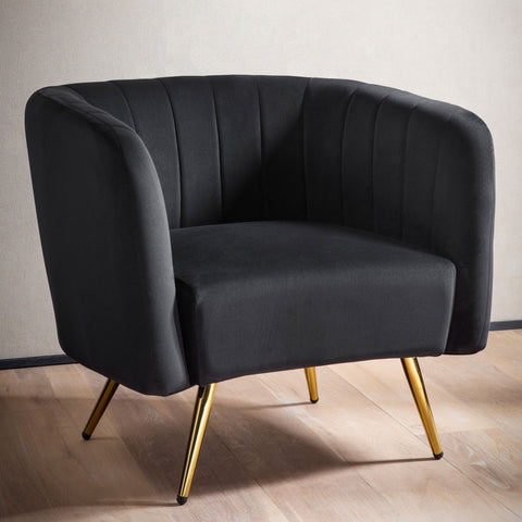 Rootz Cozy Lounge Chair - Modern Armchair - Velvet Seat - Soft Comfort - 85cm x 72cm x 60cm - Black & Gold Design