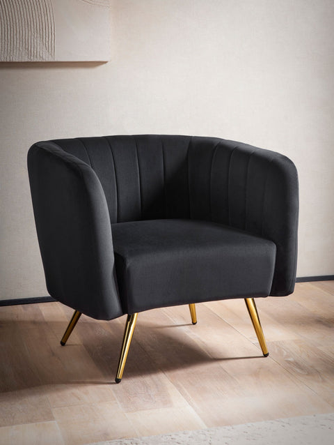 Rootz Cozy Lounge Chair - Modern Armchair - Velvet Seat - Soft Comfort - 85cm x 72cm x 60cm - Black & Gold Design