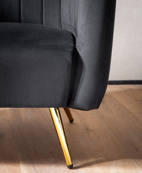 Rootz Cozy Lounge Chair - Modern Armchair - Velvet Seat - Soft Comfort - 85cm x 72cm x 60cm - Black & Gold Design