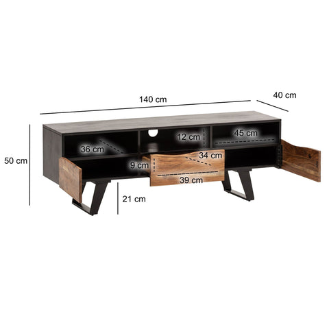 Rootz TV Unit - Modern Stand - Storage Cabinet - Natural Wood Grain - 140cm x 50cm x 40cm