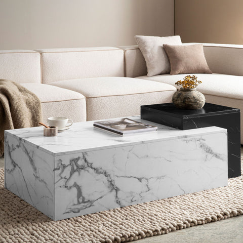 Rootz Modern Coffee Table - Matt White Look - 2 Level Storage - Extra Space for Accessories - 120cm x 60cm x 40cm
