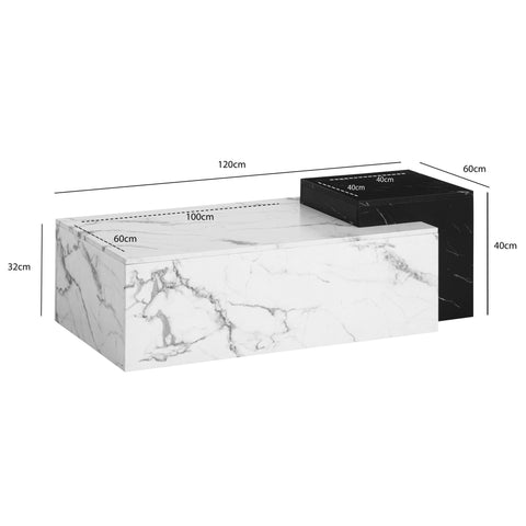 Rootz Modern Coffee Table - Matt White Look - 2 Level Storage - Extra Space for Accessories - 120cm x 60cm x 40cm