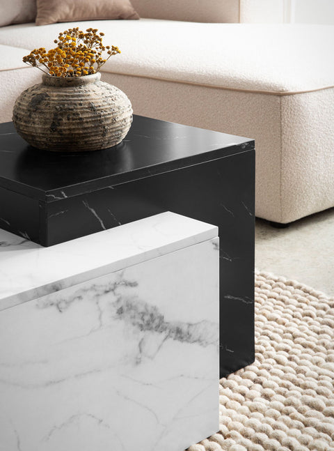 Rootz Modern Coffee Table - Matt White Look - 2 Level Storage - Extra Space for Accessories - 120cm x 60cm x 40cm