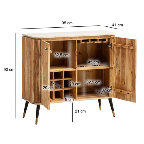 Rootz Modern Small Home Bar - Mini Bar - Compact Home Bar - Handcrafted Design - 95cm x 90cm x 41cm