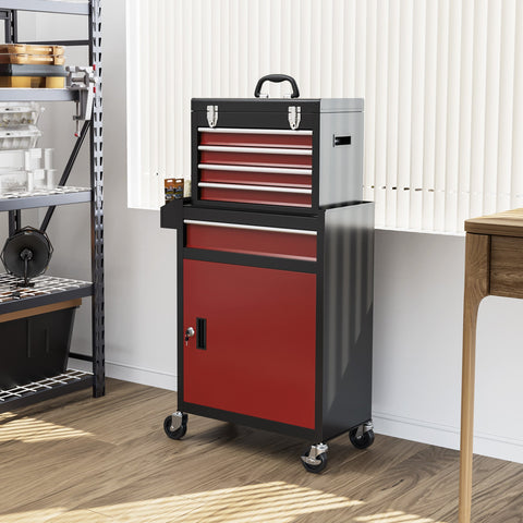 Rootz Rollable Tool Cabinet - Workshop Trolley - Tool Storage Chest - Lockable Metal Design - 45L x 24W x 33H cm, 60L x 28W x 72H cm