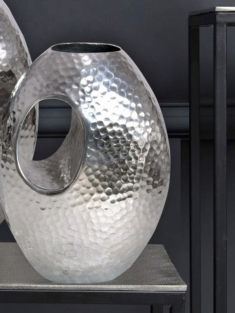 Rootz Decorative Vase Set - Modern Design Vases - Silver Hammered Structure - Handcrafted Unique - 29x39x16.5cm & 22x31x15cm