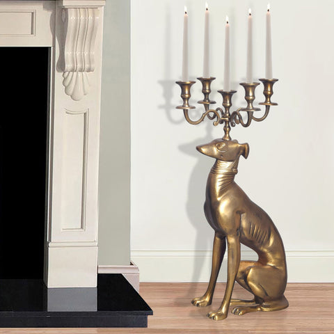 Rootz Decorative Candlestick - Candle Holder - Greyhound Figurine - Unique Design - Handcrafted - 26cm x 69cm x 40cm
