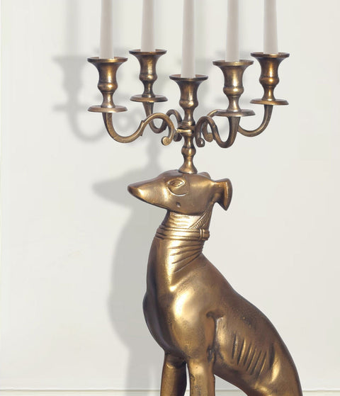 Rootz Decorative Candlestick - Candle Holder - Greyhound Figurine - Unique Design - Handcrafted - 26cm x 69cm x 40cm