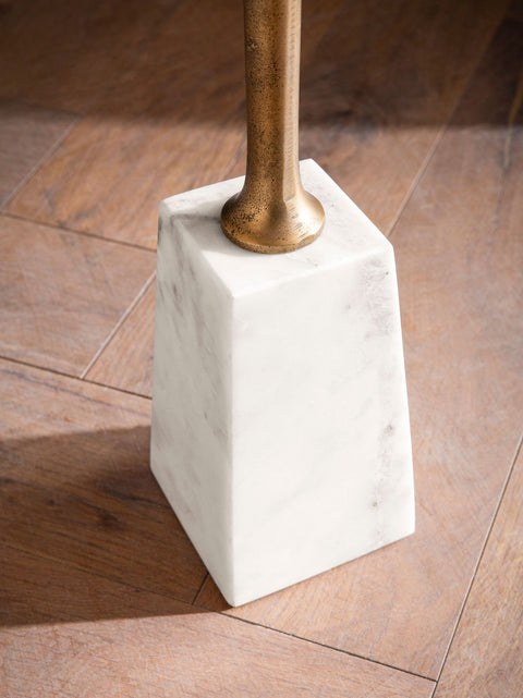 Rootz Round Side Table - Modern Accent Table - Marble Structure - Unique Design - 34cm x 34cm x 58cm - Golden & White