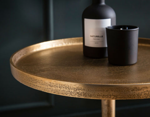 Rootz Round Side Table - Modern Accent Table - Marble Structure - Unique Design - 34cm x 34cm x 58cm - Golden & White