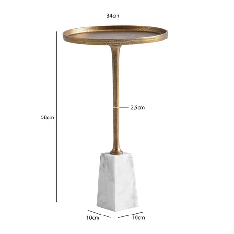 Rootz Round Side Table - Modern Accent Table - Marble Structure - Unique Design - 34cm x 34cm x 58cm - Golden & White