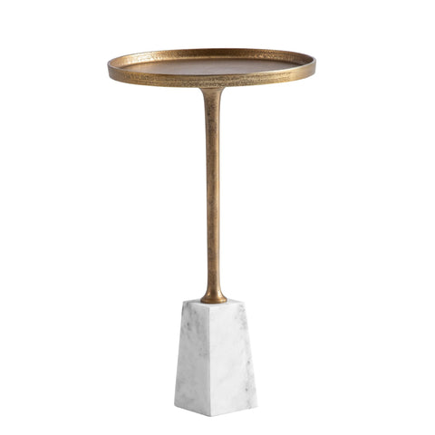 Rootz Round Side Table - Modern Accent Table - Marble Structure - Unique Design - 34cm x 34cm x 58cm - Golden & White