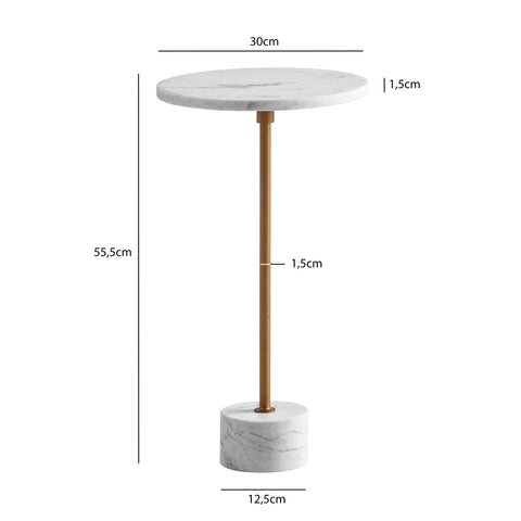 Rootz Round Side Table - Modern Design - Marble End Table - Handmade Unique - Space-Saving 30cm x 30cm x 55.5cm - Protects Floors
