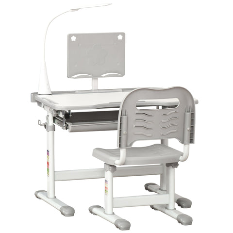 Rootz Children's Desk and Chair Set - Kids Study Desk - Adjustable School Desk - LED Lamp - Steel, PP, MDF - Desk: 70x50x80-105cm, Chair: 36x43.5x63-76cm