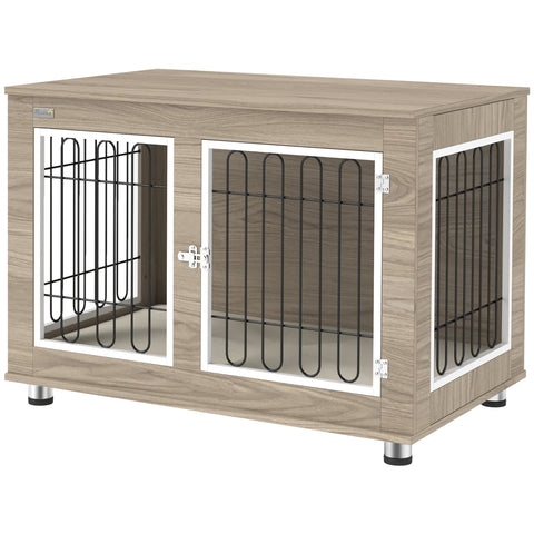 Rootz Indoor Dog Cage Side Table - Dog Kennel - Pet Crate - Double Door & Cushion - 90cm x 58cm x 65cm