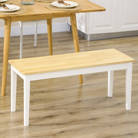 Rootz Wooden 2-Seater Bench - Solid Wood - Lacquered Bench - Natural + White - Sturdy Pine Wood - Minimalist Design - Easy to Care For - 36D x 102W x 45H cm