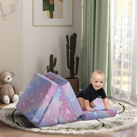 Rootz Kids Play Sofa - Children's Couch - Convertible Furniture - 5-Piece Set - Glowing Patterns - High-Density Foam - Pink - Velvet Material - 50cm x 48cm x 27.5cm