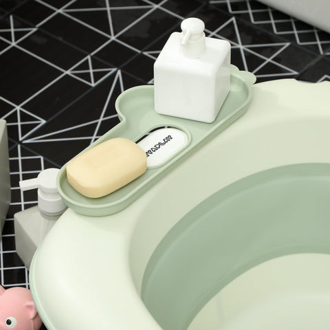 Rootz Foldable Baby Bath Tub - Infant Bath - Toddler Bathtub - Non-Slip Base - 86cm x 53cm x 25.5cm - Green Elephant Cushion