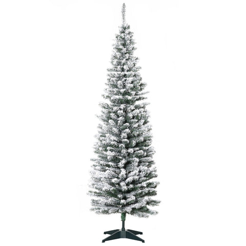 Rootz Slim Artificial Christmas Tree - Snow-Covered Tree - Festive Decoration - 180cm x 55cm - Green+White - Plastic & Metal