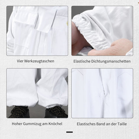 Rootz Beekeeping Suit - Full Body Beekeeper Protective Gear - White Cotton Suit - Removable Mesh Veil - Elastic Rubber Cuffs - XXL - 160cm x 53cm x 144cm