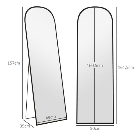 Rootz Full Length Standing Mirror - Large Mirror - Modern Design - Complete Reflection - HD and Shatterproof - Rust and Water Resistant - 50cm x 1.5cm x 161.5cm - Black