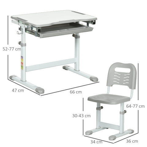 Rootz Children's Desk Set - Kids Study Desk - Adjustable Desk - Promotes Independence - 52-77H x 66L x 47W cm