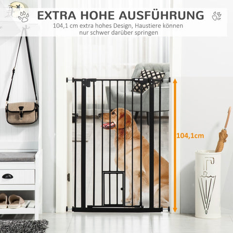 Rootz Pet Safety Gate - Dog Door Guard - Adjustable Width - Steel - Automatic Close - Double Lock System - 68cm x 104cm x 5cm