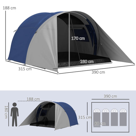 Rootz Family Camping Tent - Outdoor Tent - Backpacking Shelter - Waterproof & Ventilated - 390L x 315W x 188H cm