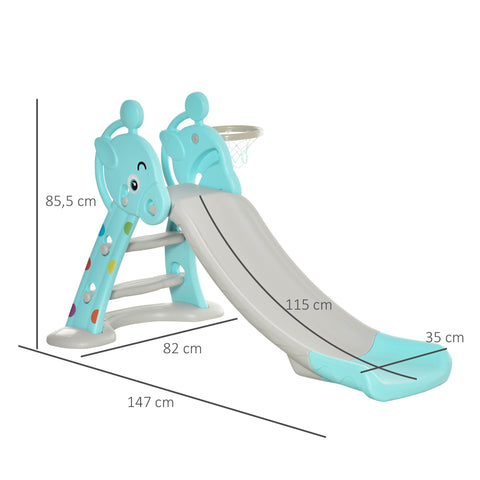 Rootz Children's Slide with Basketball Hoop - Foldable Toy Slide - Indoor Outdoor Fun - Non-Toxic HDPE - 147 x 82 x 85.5 cm