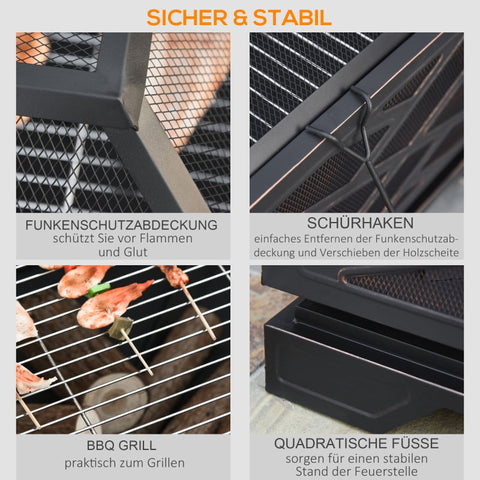 Rootz Vuurschaal met Spark Guard - Vuurplaats voor buiten - BBQ Grill - Duurzaam staal - 66cm x 66cm x 66cm