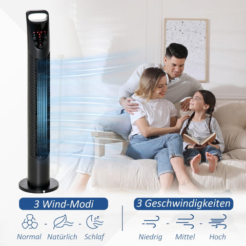 Rootz Tower Fan - Pedestal Fan - Oscillating Fan - Quiet Operation - Timer - Remote Control - 18x78.5cm - Black