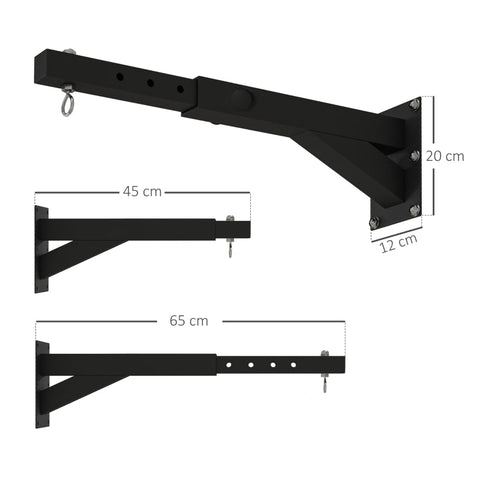 Rootz Punch Bag Holder - Wall Mount - Adjustable Length - Steel Frame - 360° Rotating Hook - Stability - 45-65cm x 12cm x 20cm