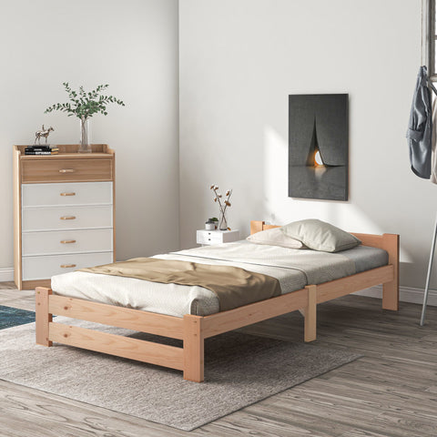 Rootz Solid Wood Bed Frame - Wooden Bed - Pine Bed - Eco-Friendly - 205L x 97W x 49H cm