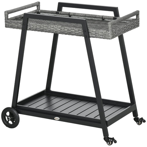 Rootz Grillwagen BBQ-Wagen Serving Trolley - Storage Trolley - Wheeled Storage Cart - Generous Two-Tier Design - Effortless Mobility - Stable and Secure - 79cm x 52cm x 82cm - Steel and PE Rattan