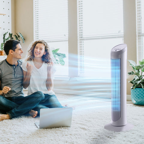 Rootz Column Fan Tower - Oscillating Fan - Quiet Cooling - 3 Speeds - 45W Power - 27L x 27W x 75H cm - White