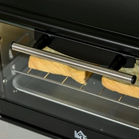 Rootz - Mini Oven - Toaster Oven - 1 Baking Tray - 1 Grill Rack - Baking Tray - Timer Function - Stainless Steel - Tempered Glass - Black -  36.5 Cm X 26 Cm X 22 Cm