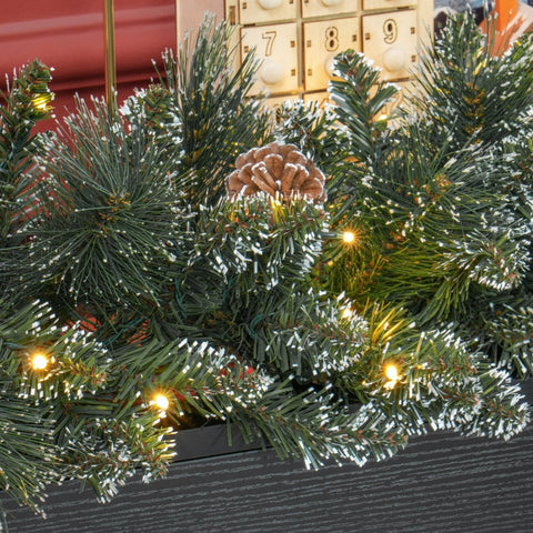Rootz Christmas Garland - Light Up Festive Fir Garland - Warm White LEDs - Snowy Pine Cones & Red Berries - Flame Retardant - 1.8m x 30cm x 30cm
