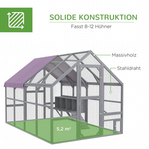 Rootz Chicken Coop - Chicken House - Walk-In Enclosure - Weather Resistant - Spacious Design - Durable Materials - Convenient Nesting Boxes - 280cm x 185.5cm x 188cm - Fir Wood & Metal
