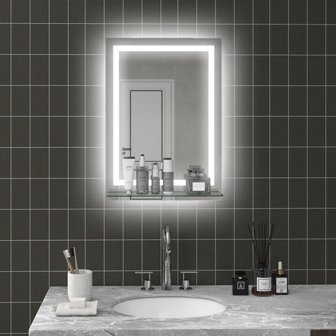 Rootz LED Bathroom Mirror - Dimmable - Anti-Fog Mirror - Touch Switch - Includes Shelf - 50cm x 2.7cm x 70cm - Modern Elegance