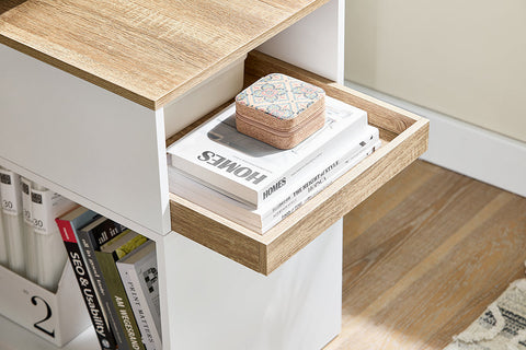 Rootz Printer Table - Office Table - Stand with Drawer - 41kg Resilience - 40x65x50cm - PB (E1) - Aesthetic Filing Cabinet with Hidden Wheels