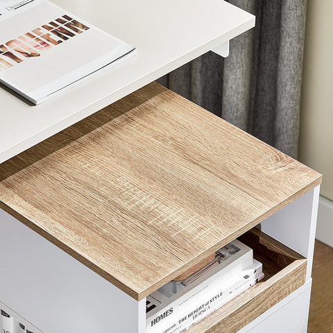 Rootz Printer Table - Office Table - Stand with Drawer - 41kg Resilience - 40x65x50cm - PB (E1) - Aesthetic Filing Cabinet with Hidden Wheels