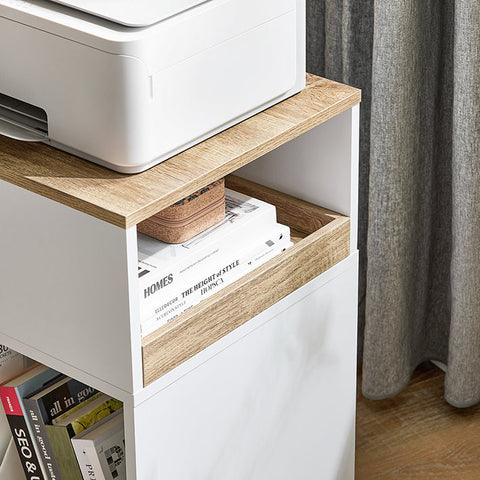Rootz Printer Table - Office Table - Stand with Drawer - 41kg Resilience - 40x65x50cm - PB (E1) - Aesthetic Filing Cabinet with Hidden Wheels